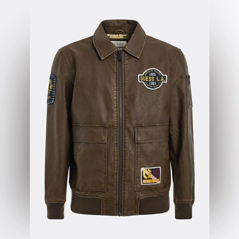 GUESS Men's Dark Brown Bomber Jacket
